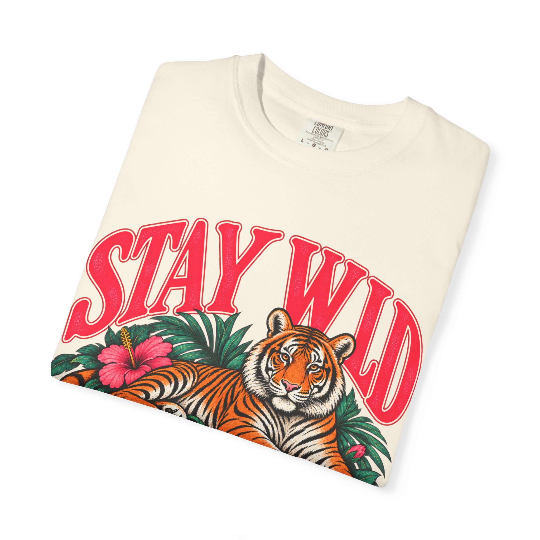 Cream Stay Wild T-shirt, folded to show the front design.
