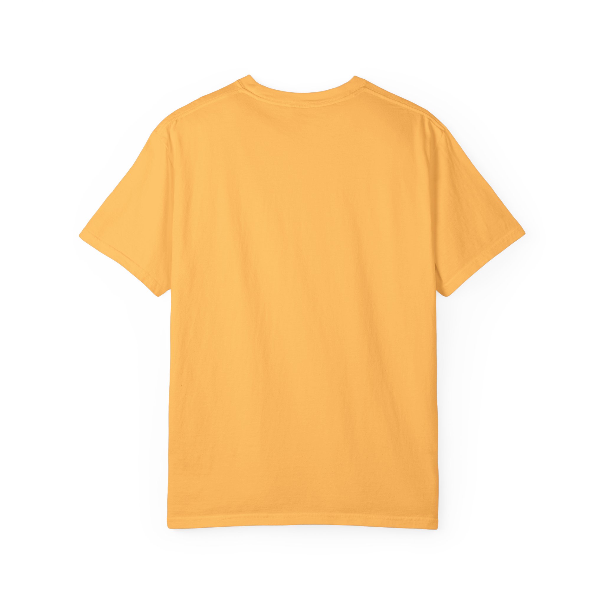 Plain back of the yellow Go Get ’Em Tiger T-shirt.