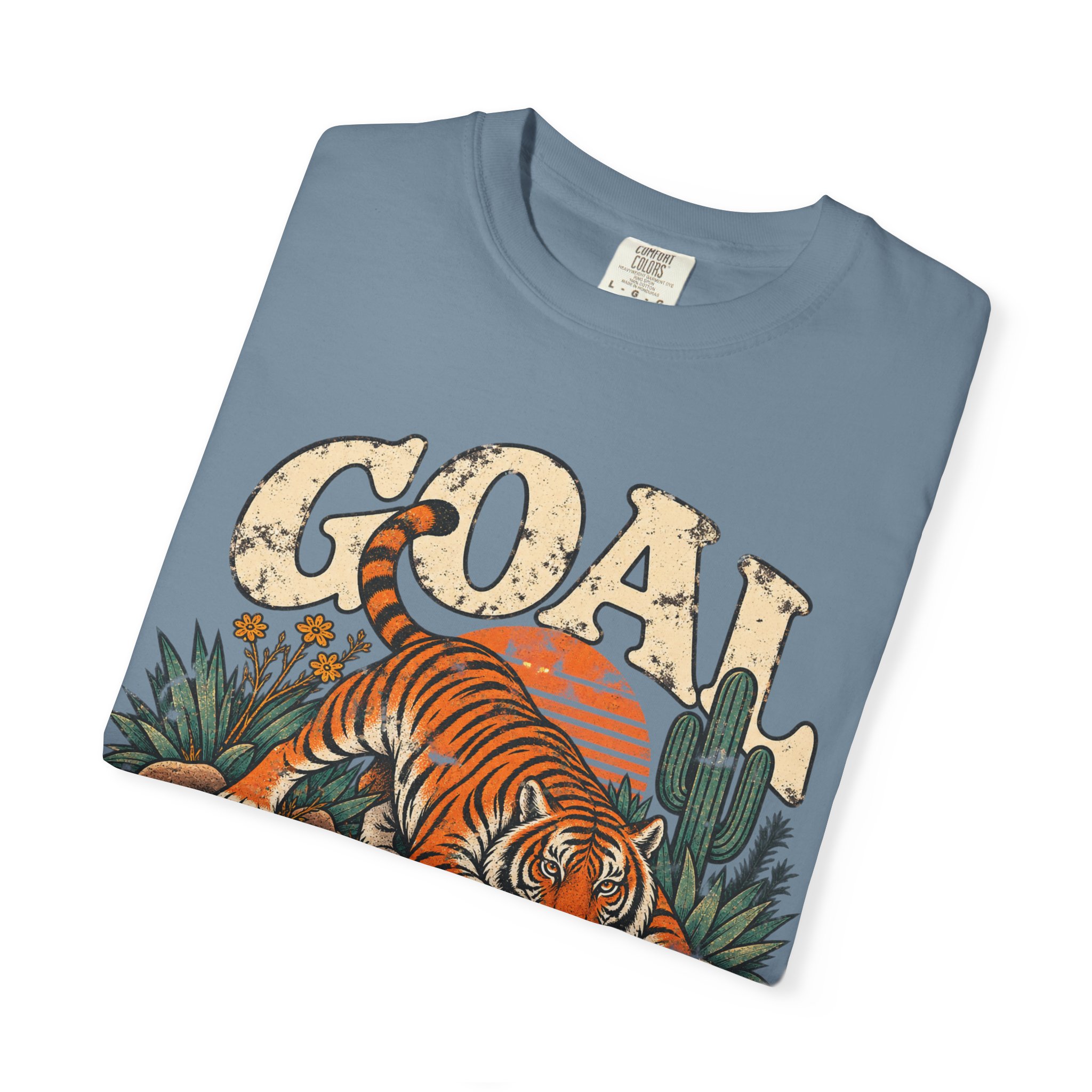 Blue Goal Digger T-shirt, folded to show the front design.