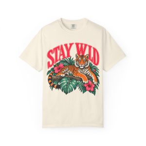 Cream Stay Wild T-shirt, front view.
