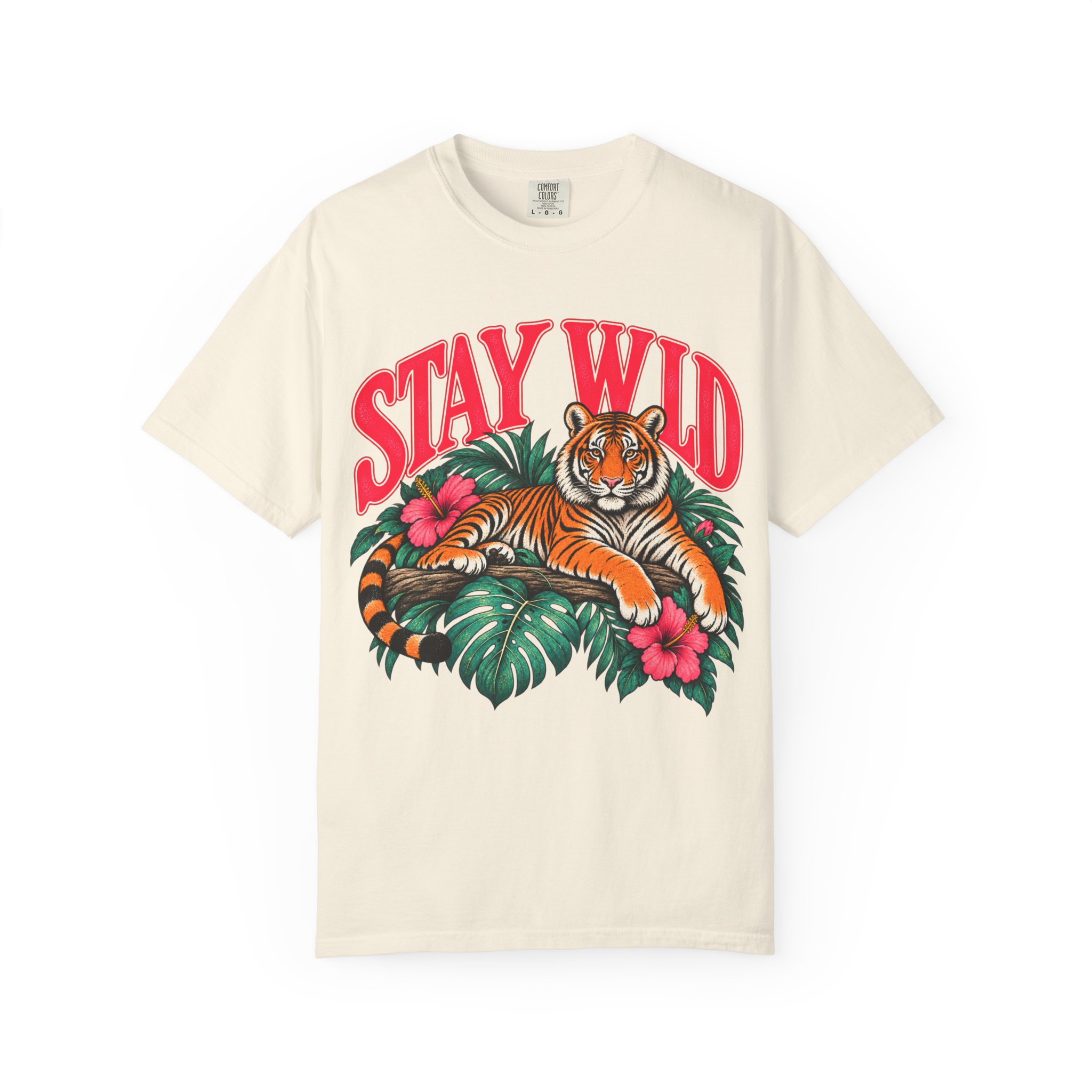 Cream Stay Wild T-shirt, front view.