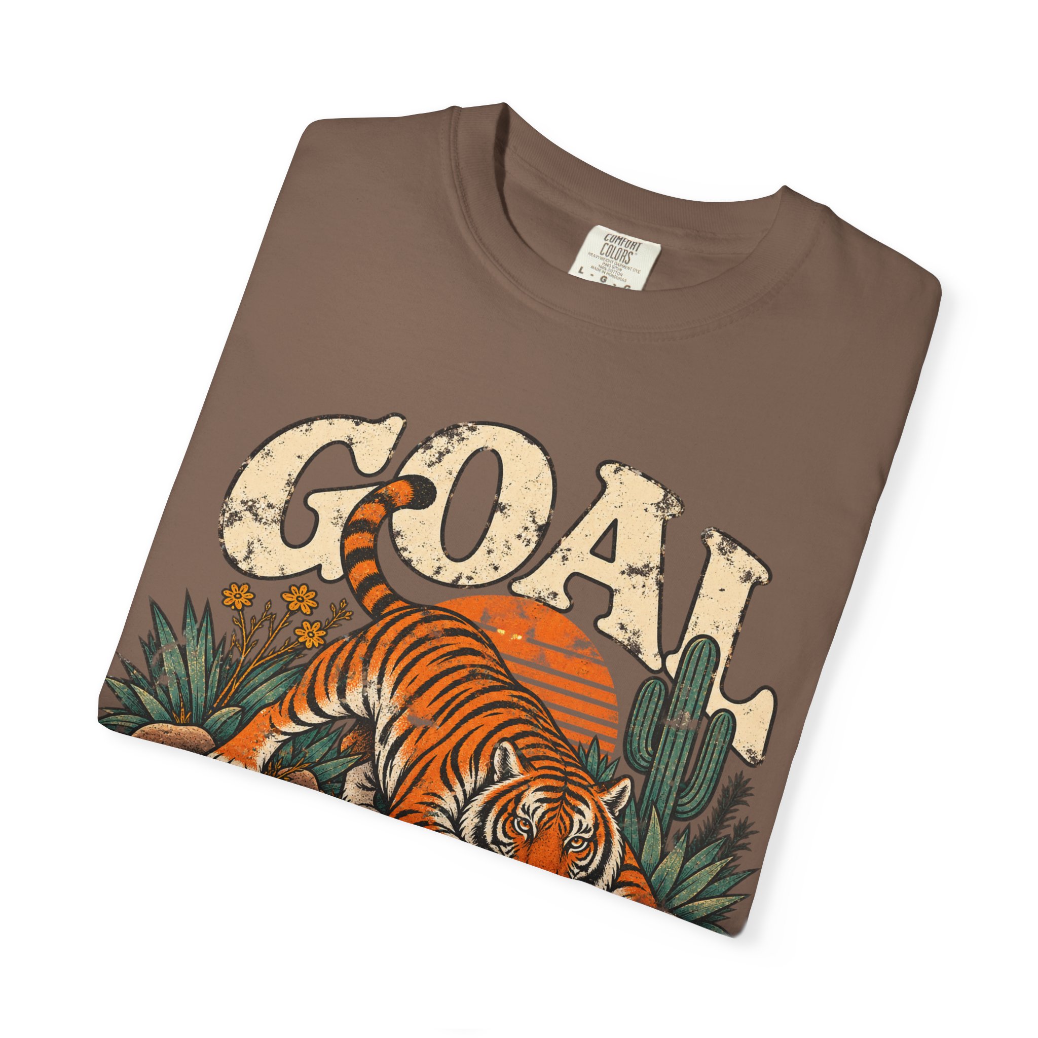 Brown Goal Digger T-shirt, folded to show the front design.