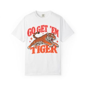 White Go Get ’Em Tiger T-shirt, front view.